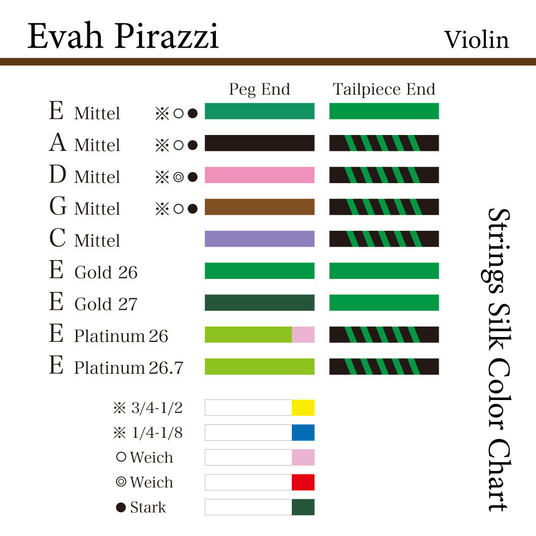 Evah Pirazziエヴァ・ピラッツィ E、A、D、G線 (3/4-1/2) ヴァイオリン弦 EVAH PIRAZZI 3/4+1/2, 1/4+1/8